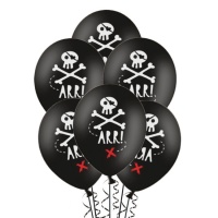 Globos de látex negros con calaveras pirata de 30 cm - PartyDeco - 6 unidades