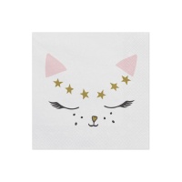 Servilletas de Gato rosa de 16,5 x 16,5 cm - 20 unidades