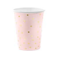 Vasos rosas pastel con puntos dorados de 260 ml - 6 unidades