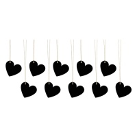 Etiquetas de regalo corazón negro con hilo - 10 unidades