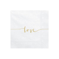 Servilletas blancas con Love dorado de 16,5 x 16,5 cm - 20 unidades