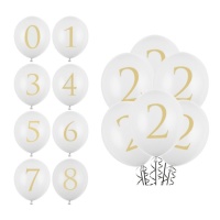 Globos de látex blanco con número dorado de 30 cm - PartyDeco - 50 unidades
