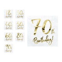 Servilletas de Happy Birthday Golden de 16,5 x 16,5 cm - 20 unidades