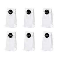 Bolsas de papel con pegatinas Love blancas - 6 unidades