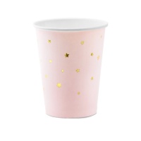 Vasos rosa pastel con estrellas doradas de 260 ml - 6 unidades