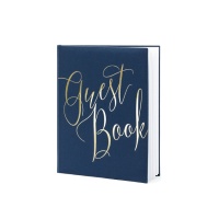 Libro de firmas Guest Book azul con letras doradas
