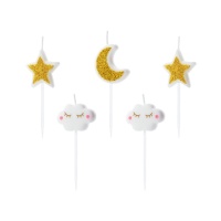 Velas de nubes, estrellas y luna de 2,5 cm - 5 unidades