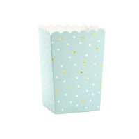 Caja para palomitas con topos blancos y dorados de 7 x 7 x 12,5 cm - 6 unidades