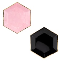 Platos de hexágono con borde dorado de 23 cm - 6 unidades