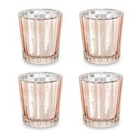 Portavelas de cristal vaso rosa dorado de 5,5 x 6 cm - 4 unidades