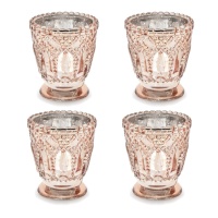 Portavelas de cristal vaso rosa dorado de 7 x 8 cm - 4 unidades