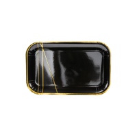 Platos rectangulares negros con lineas doradas de 22 x 13,5 cm - 6 unidades