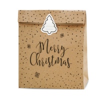 Bolsa de regalo de papel de Feliz Navidad con topos kraft de 25 x 11 x 27 cm - 3 unidades
