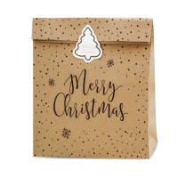 Sobre regalo de 27 x 25 x 11 cm kraft de Feliz Navidad con topos - 3 unidades