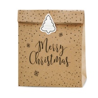 Sobre regalo de 27 x 25 x 11 cm kraft de Feliz Navidad con topos - 3 unidades