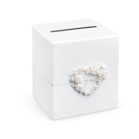 Caja de deseos con flores blancas corazón - 24 x 24 x 24 cm