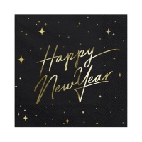 Servilletas Happy New Year negras de 16,5 x 16,5 cm - 20 unidades