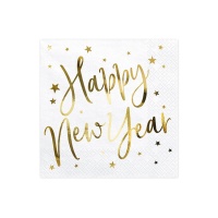 Servilletas Happy New Year blancas de 16,5 x 16,5 cm - 20 unidades