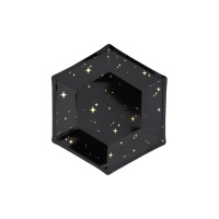 Platos de hexágono negros con estrellas doradas de 20 cm - 6 unidades