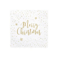 Servilletas blancas con puntos dorados de Merry Christmas de 33 x 33 cm - 20 unidades