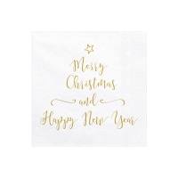 Servilletas blancas de Merry Christmas and Happy New Year de 33 x 33 cm - 20 unidades