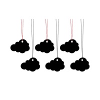 Etiquetas de cartulina negra con forma de nube con hilo - 6 unidades