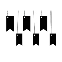 Etiquetas de cartulina negra para regalo con forma de bandera con hilo - 6 unidades