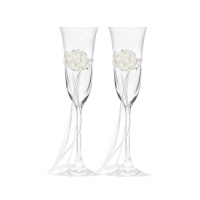 Copas de cristal para brindis de boda con flores - 2 unidades