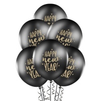 Globos de látex pastel negro de Año nuevo - PartyDeco - 6 unidades