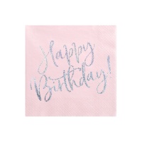 Servilletas de Feliz cumpleaños rosa palo de 16,5 x 16,5 cm - 20 unidades