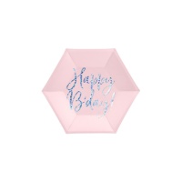 Platos hexagonales de Feliz cumpleaños rosa palo de 17 cm - 6 unidades