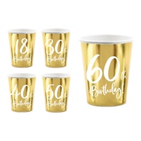 Vasos Happy Birthday Golden de 220 ml - 6 unidades