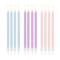 Velas largas color pastel de 15 cm - 12 unidades