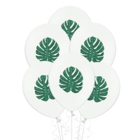 Globos de látex blanco con hoja hawaiana de 30 cm - PartyDeco - 50 unidades