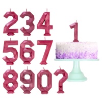 Vela de número púrpura poligonal de 8 cm - 1 unidad