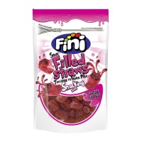 Regaliz rojo de fresa rellena trenzado con pica pica en tacos de 165 gr - Fini Sour Filled Straws