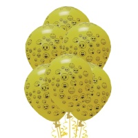 Globos de látex de Emoticonos amarillos de 30 cm - 5 unidades