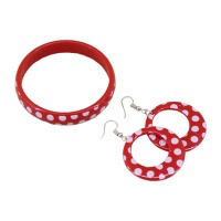 Pulsera y pendientes de flamenca rojos con topos infantiles