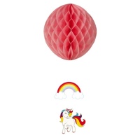 Colgante de Unicornio arcoíris con bola nido rosa