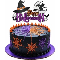 Topper para tarta de bruja y calabaza con glitter de 16 x 24 cm