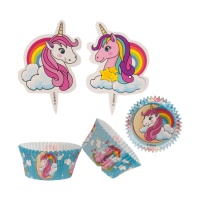 Cápsulas para cupcakes y picks de Unicornio - 24 unidades