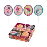 Cápsulas para cupcakes y picks de Trolls - 48 unidades