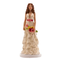 Figura para tarta de boda de novia con ramo de flores - 16 cm