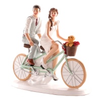 Figura para tarta de boda de novio y novia en bici tandem - 16 x 18 cm