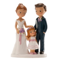 Figura para tarta de boda de novios con niña - 16 cm