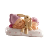 Figura para tarta de bautizo de bebé con peluche rosa - 6 x 9,5 cm