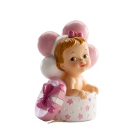 Figura para tarta de bautizo de bebé con regalo rosa - 11 x 8 cm