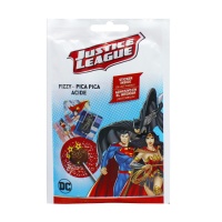 Piruleta con polvos pica pica de la Liga de la justicia con pegatinas - 16 gr