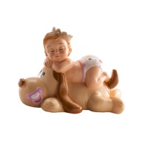 Figura para tarta de bautizo de perrito durmiendo con bebé princesa - 7 cm