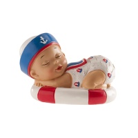 Figura para tarta de bautizo con bebé marinero con flotador - 7 cm